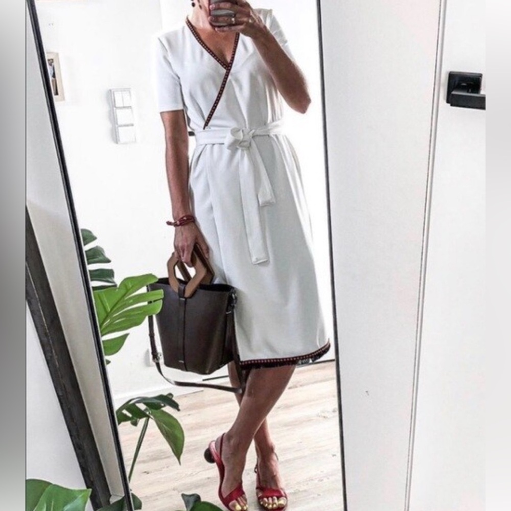 Zara Cream Midi Dress with Black Trim